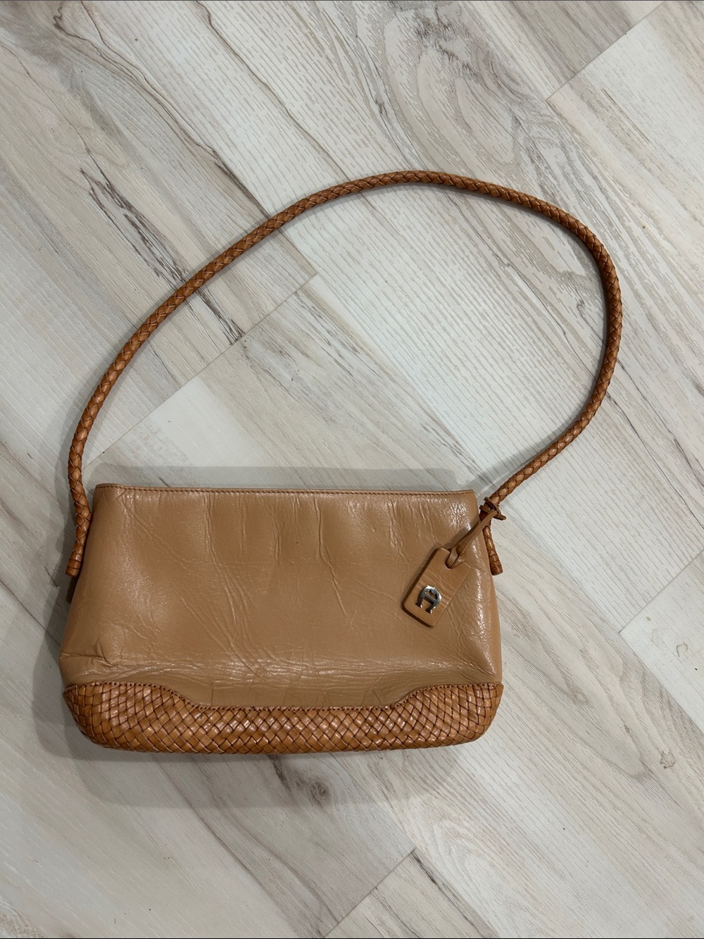 Etienne Aigner Tan Braided-Trim Shoulder Bag